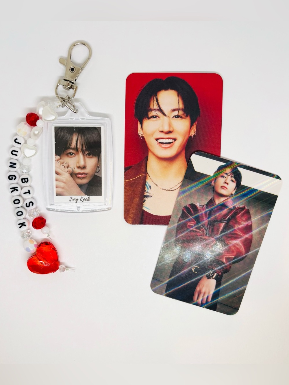 (3pcs) BTS JUNGKOOK ACRYLIC PHOTO BEADED KEYCHAIN PHOTOCARD ARIRANG BUNDLE